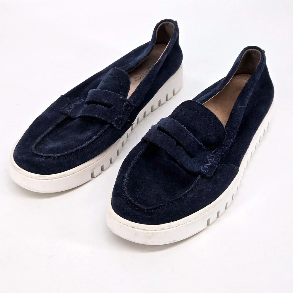 Vionic Uptown Dark Blue Suede Loafers Womens 9.5 Packable Orthotic Travel Shoes